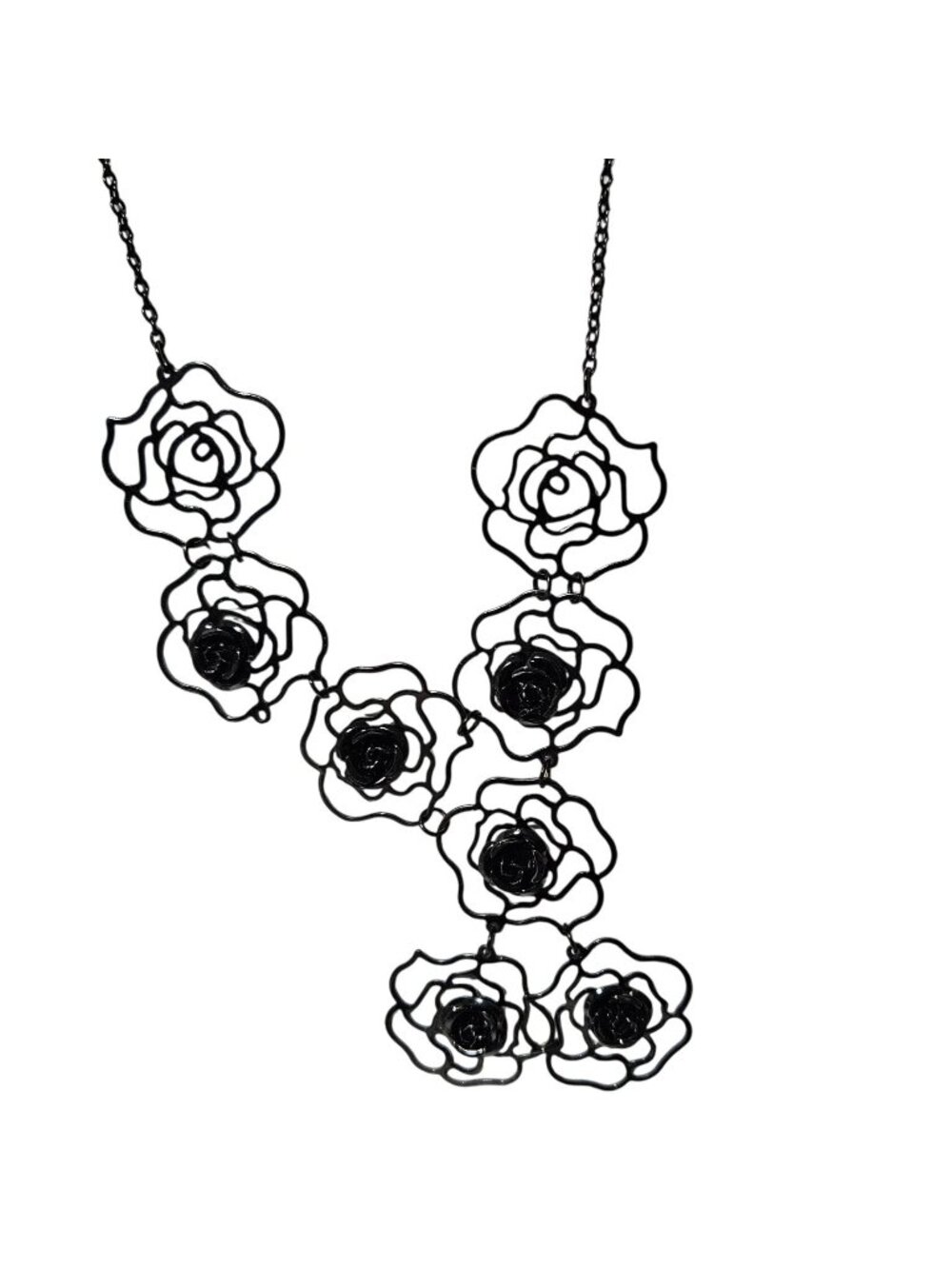 Vintage Black Rose Bib Necklace Gothic Dark Academia Victorian Fashion Jewelry